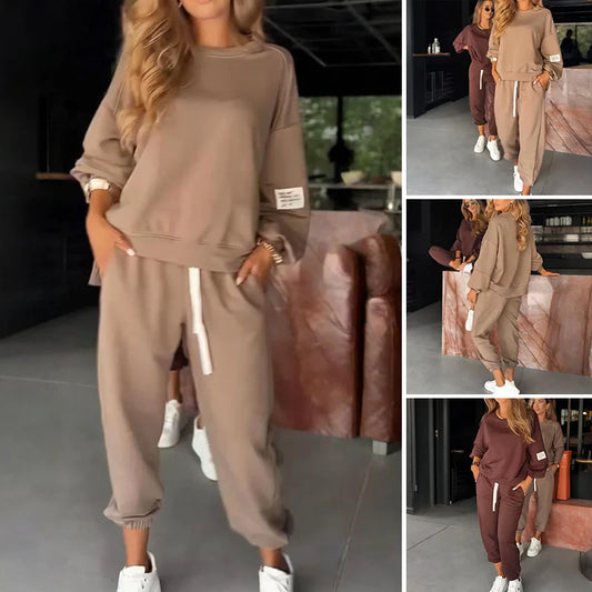 🍁🍂【S-5XL】【Bluzka + spodnie】2025 Damski garnitur casualowy z wzorzystą górą i szerokimi nogawkami