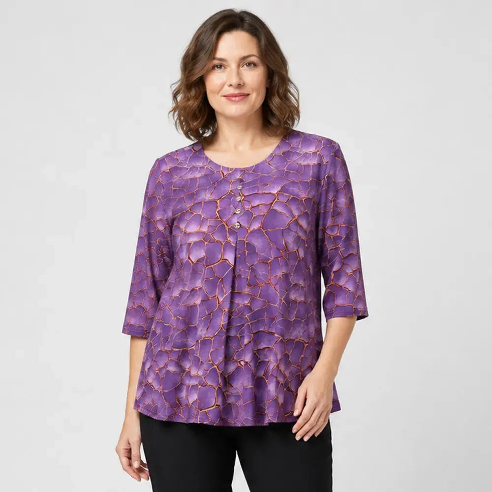 🛍️ Letnia kolekcja 2026 Plus Size Women: Elastyczna bluzka z teksturowanym nadrukiem i luźnym krojem w kształcie litery A 💐 Ukrywa brzuszek i elegancki design | 3 kolory, rozmiary XL-8XL (50-120 kg)