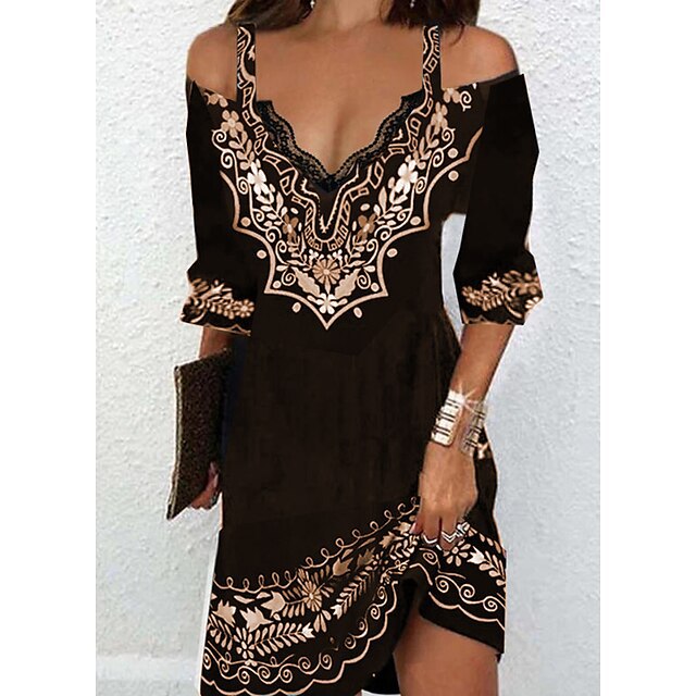 🌸👗 【50% zniżki】【Rozmiary - 5XL】Sukienka z 2026 r. - Modny nadruk, seksowna koronka, odkryte ramiona