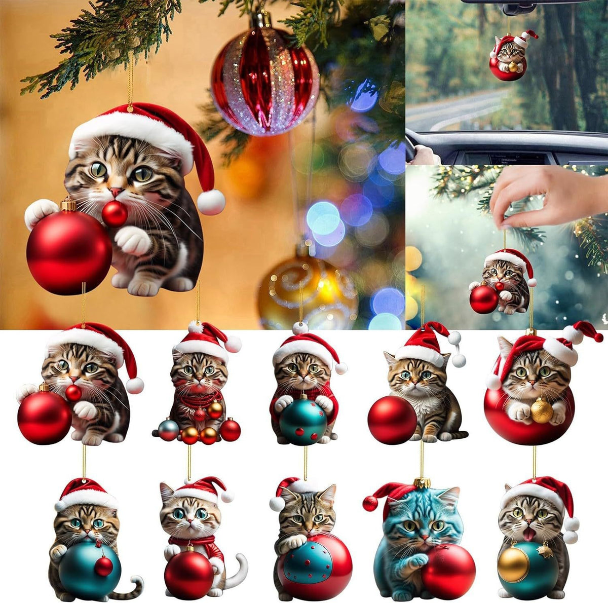 🔥 Tylko 99 zł🐈【Kup 5, a 5 otrzymasz gratis】🎄10 sztuk😻Zawieszki do dekoracji choinki w kształcie kotka