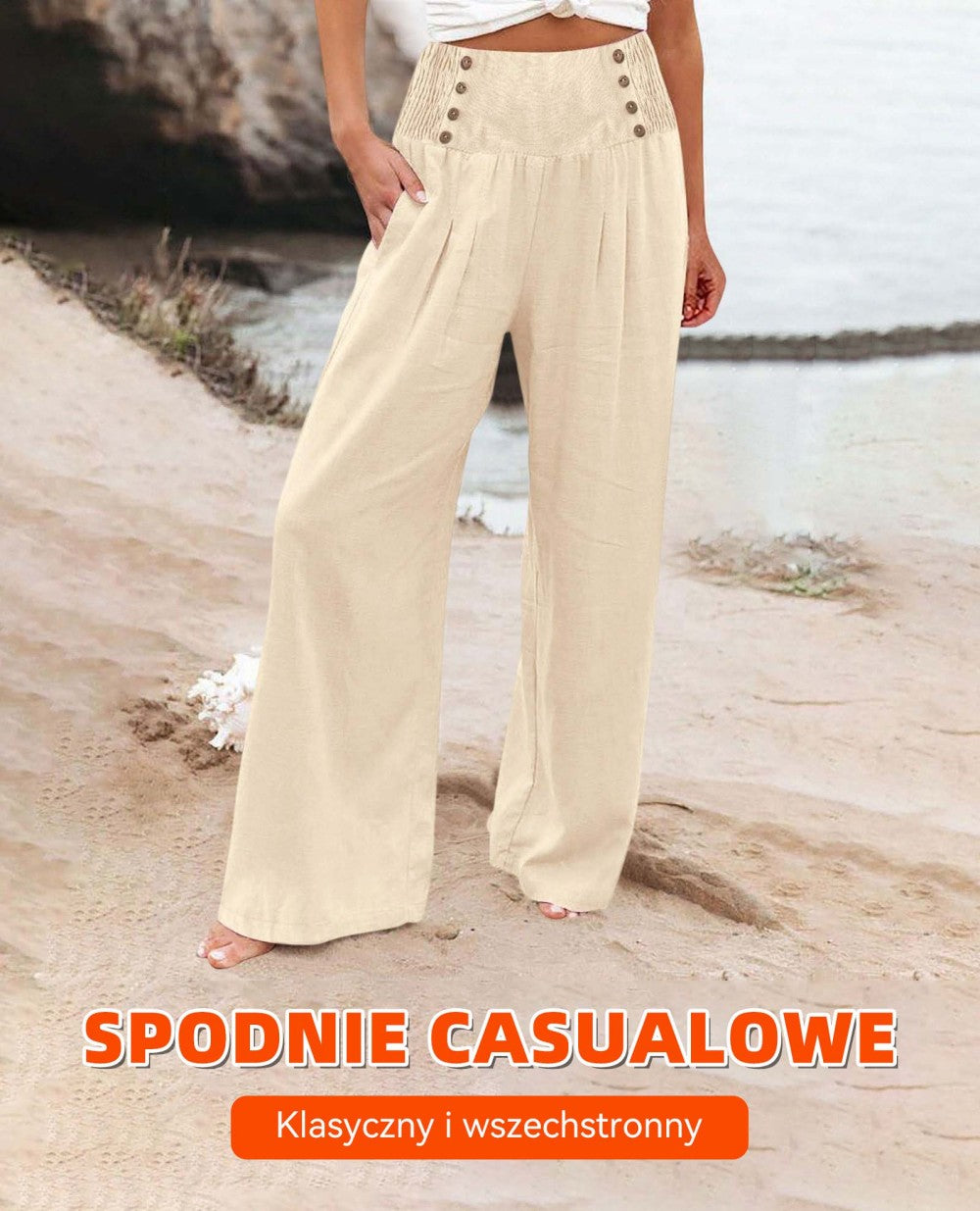 🥇【S-3XL】Nowe damskie spodnie z bawełny i lnu z wysokim stanem i szerokimi nogawkami, luźny krój