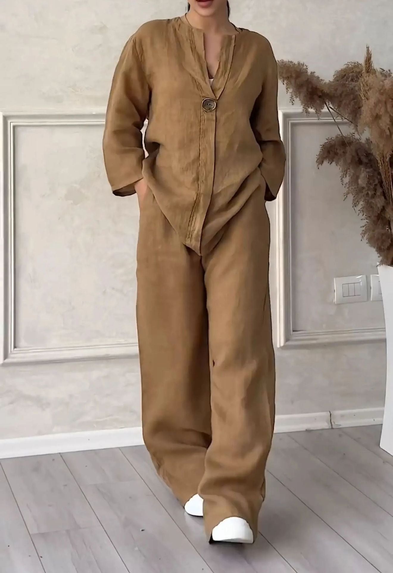 🔥【S-5XL】【Wyprzedaż 50%】🔥Swobodny i szykowny letni zestaw: naturalny materiał i nowoczesny dekolt w serek