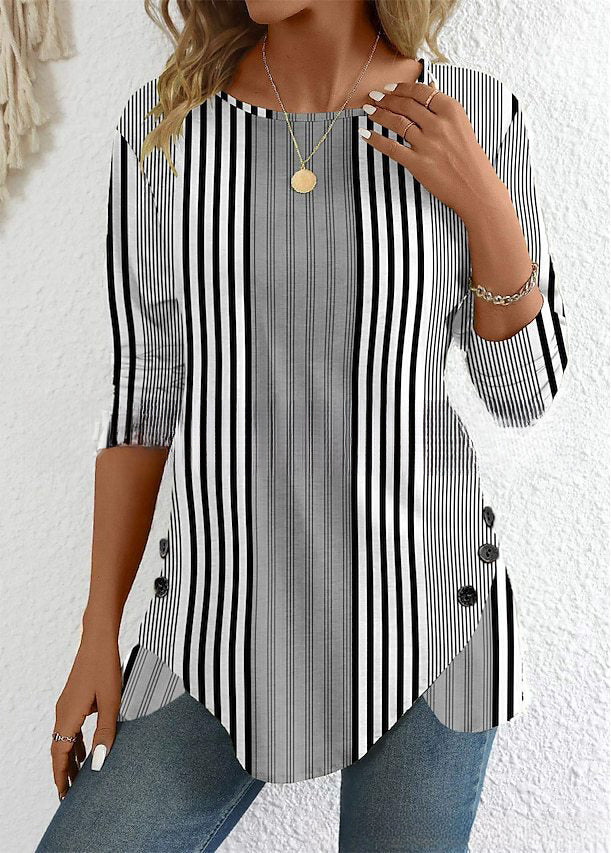 【S-3XL】Top de cuello redondo con estampado de rayas para mujer 2026