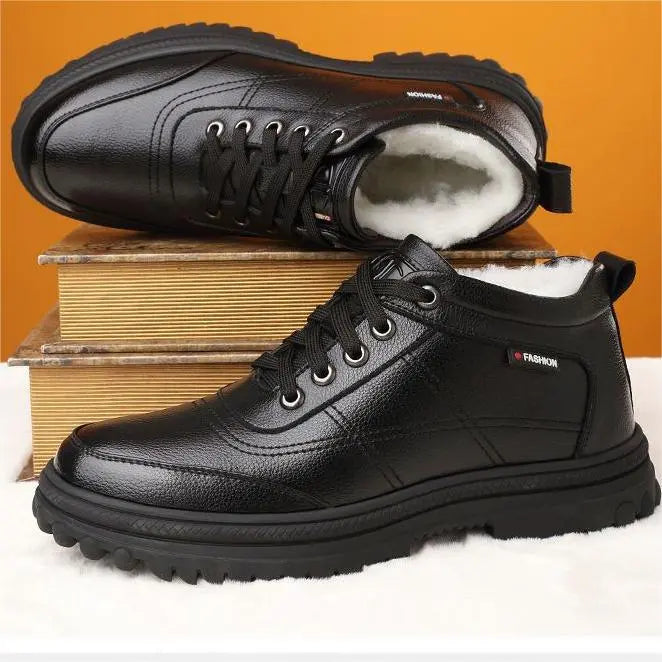 👞【39-44】 Zapatos de cuero de suela gruesa, cálidos y esponjosos, engrosados de invierno para hombres