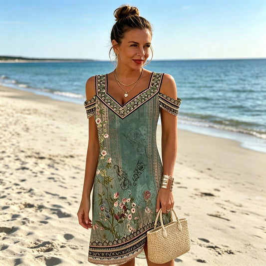 🔥👗Ograniczona czasowo zniżka 50%【S-5XL】Nowa letnia sukienka z dekoltem w serek i odkrytymi ramionami