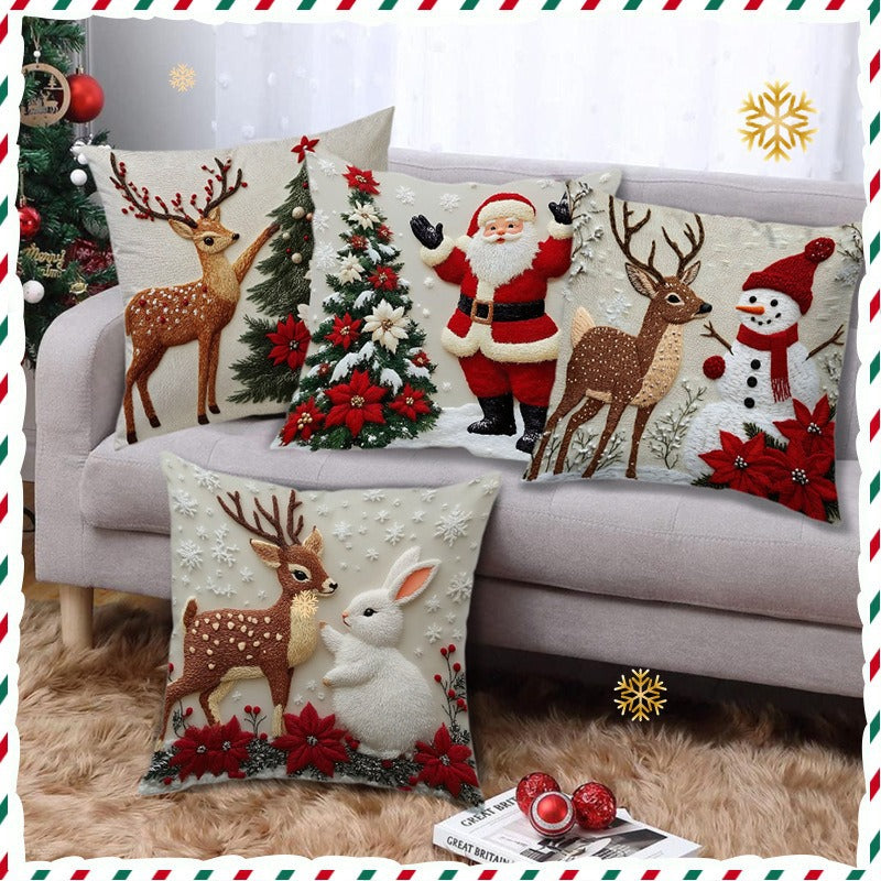 🔥【Zestaw 4 sztuk】🎅Wyprzedaż świąteczna🎄Poszewki na poduszki z motywem świątecznym
