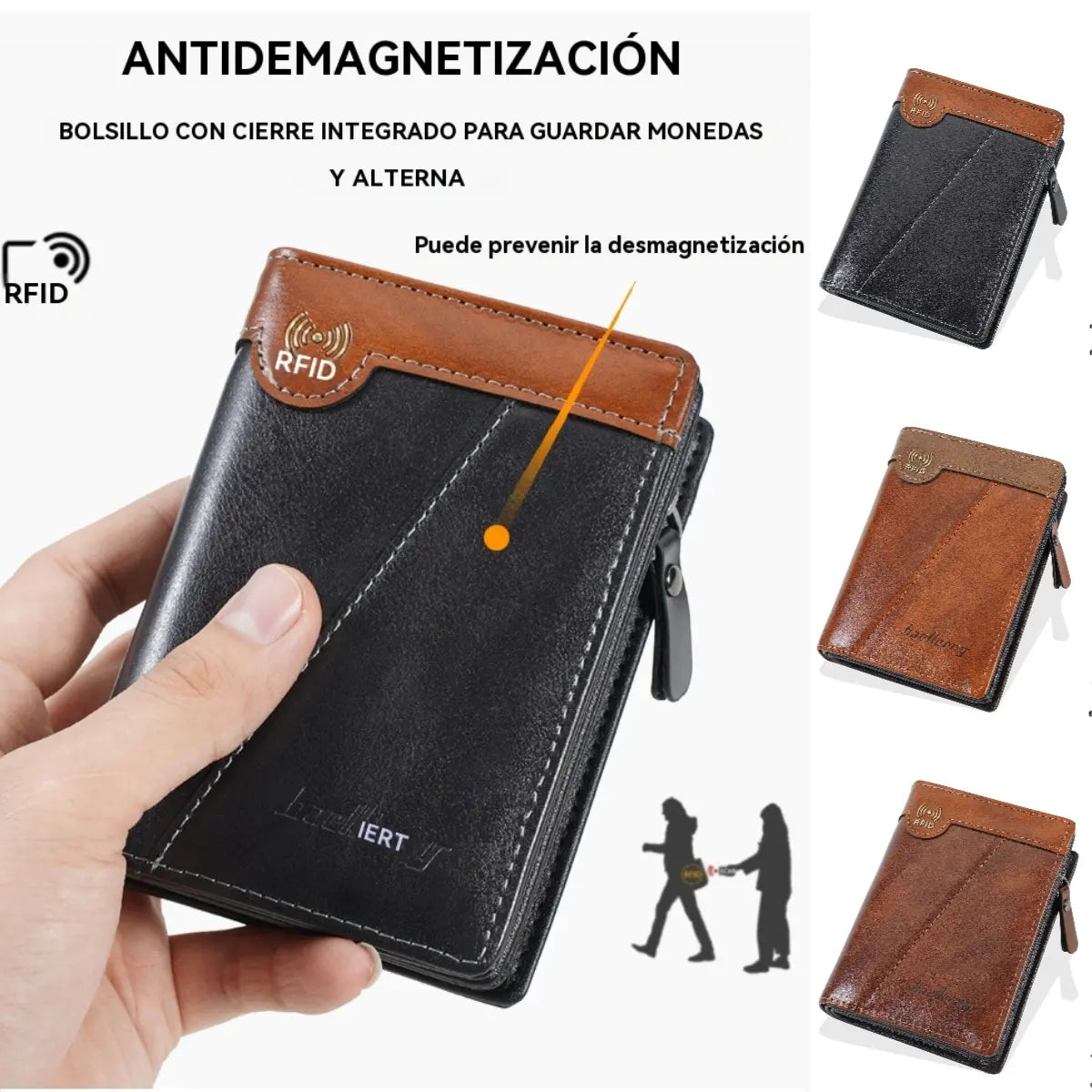 ✨ Nueva billetera con cremallera estilo retro de primera calidad para hombre con función antirrobo RFID.