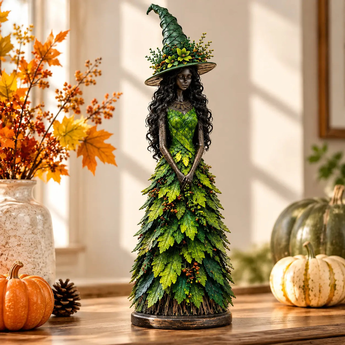 🔥【Producto súper nuevo】Figura Decorativa de Bruja Otoñal – Adorno de Halloween para Chimenea y Estantería
