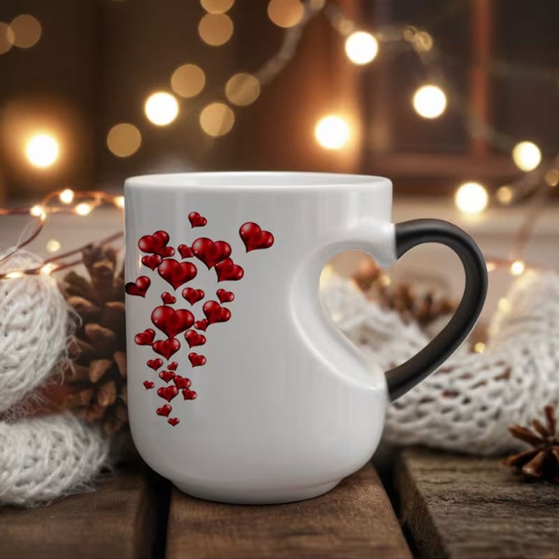 📢📢50% zniżki!!! ⏰ Ceramiczny kubek na Walentynki z uchwytem w kształcie serca, który zmienia kolor💝✨