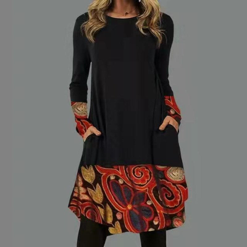 🔥🍁【S-5XL】2025 Nowa jesienna sukienka w stylu retro z nadrukiem w stylu etnicznym