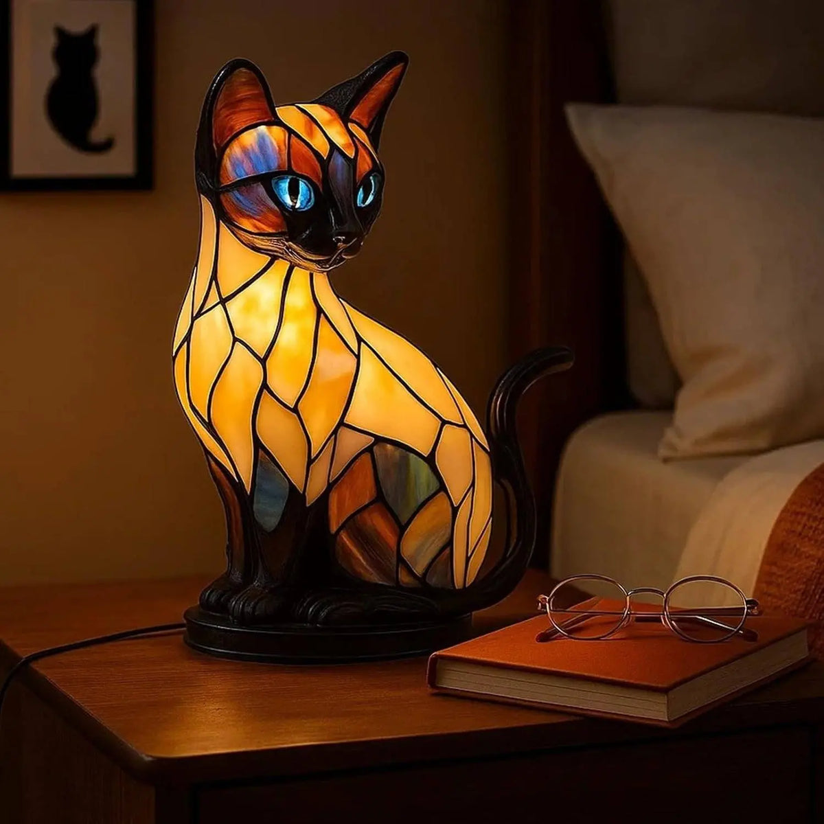 🐱✨Stolní lampa ve tvaru kočky, retro noční lampa vyrobená z barevné pryskyřice s motivem kočky