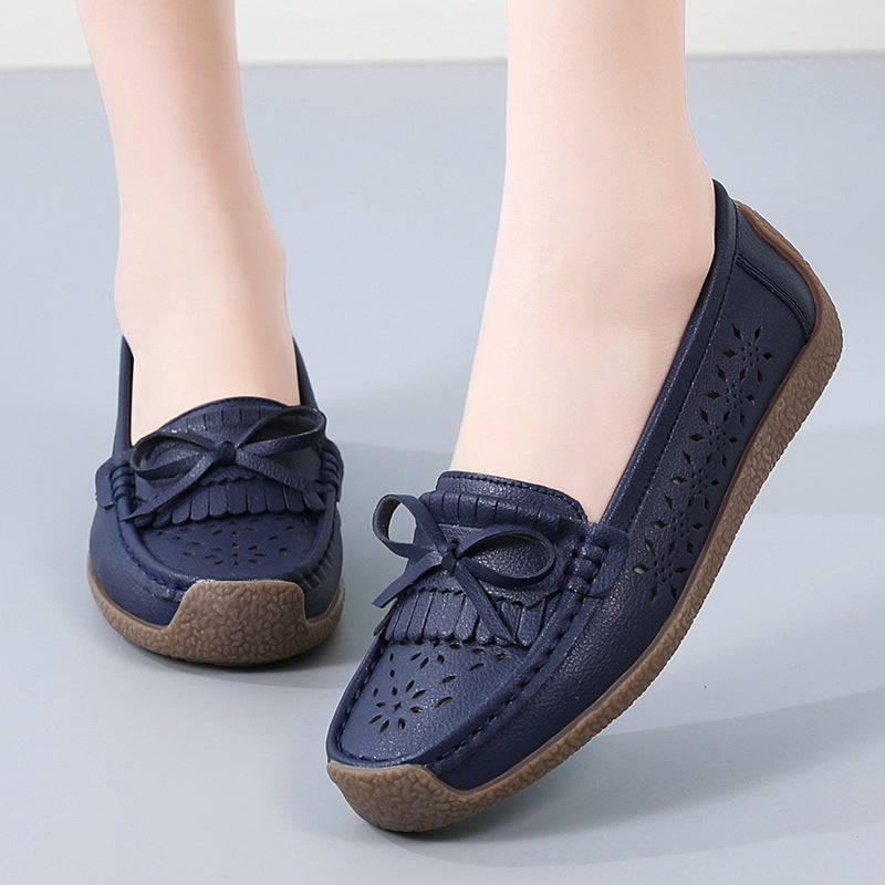 👡【Rozmiary 35-44】Letnie damskie buty z miękkiej podeszwy z prawdziwej skóry, wydrążony wzór frędzli, oddychające i wygodne