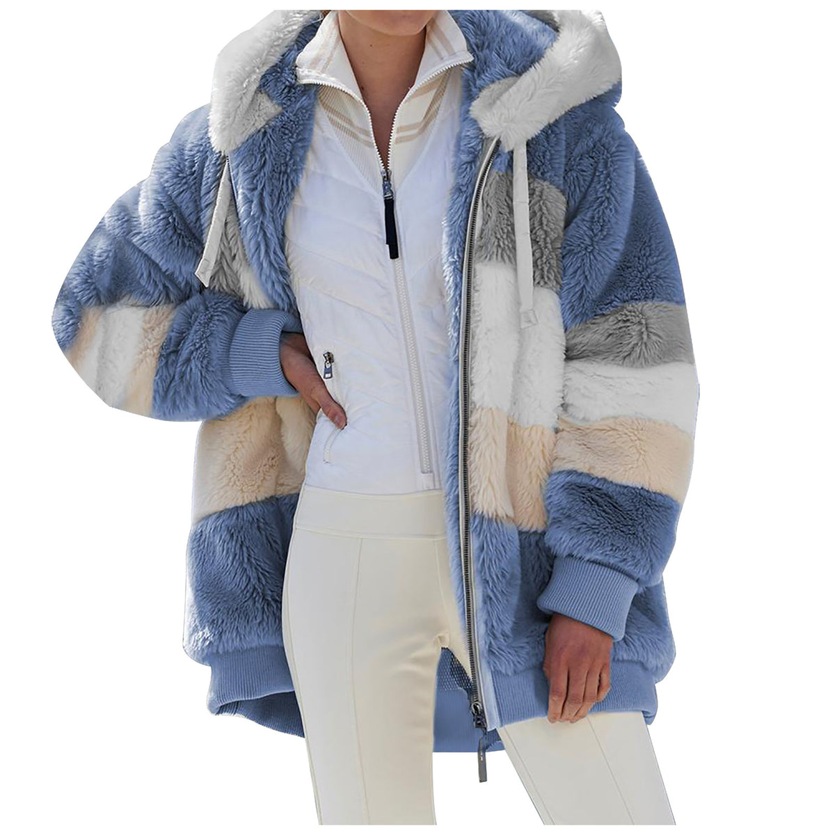 ❄️[S-5XL] 2025 nowa damska kurtka w grube, pluszowe kontrastowe paski