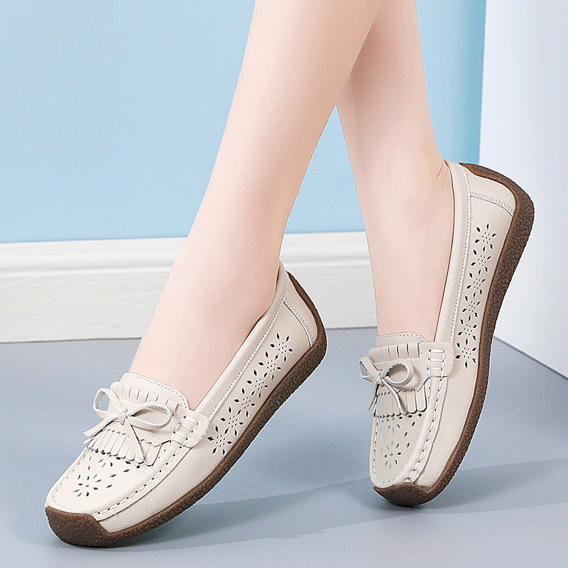 👡【Rozmiary 35-44】Letnie damskie buty z miękkiej podeszwy z prawdziwej skóry, wydrążony wzór frędzli, oddychające i wygodne