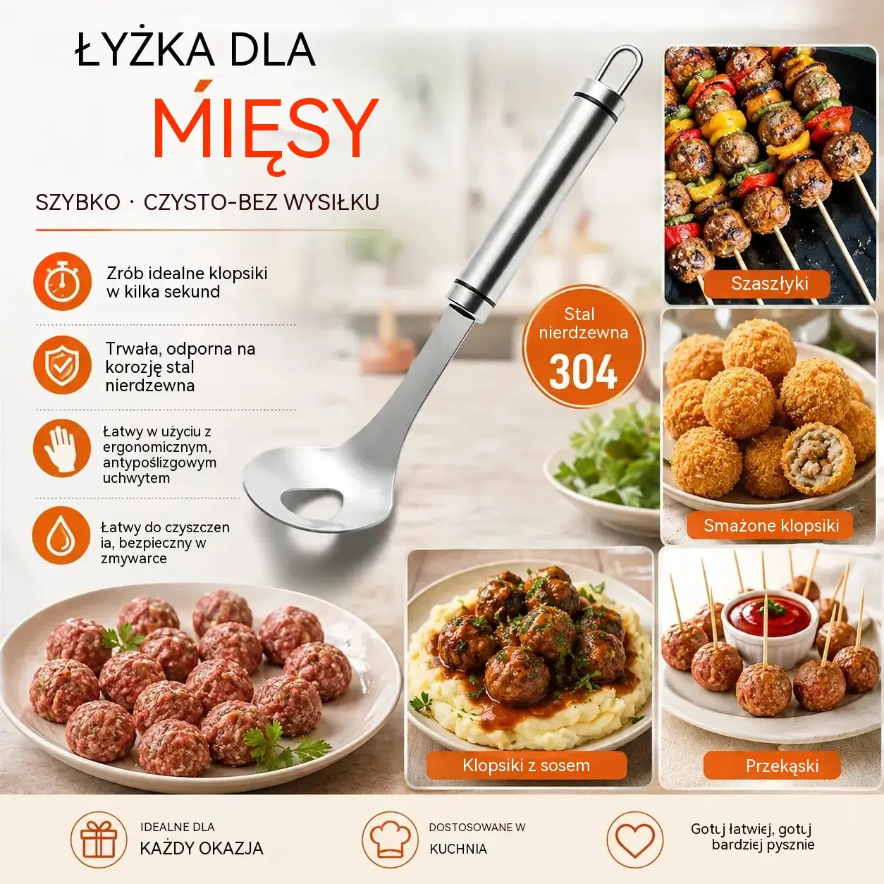 🍖 【2 piezas】Molde para albóndigas de acero inoxidable 304 – ideal para hacer albóndigas de carne y de pescado, perfecto para cocinar en casa 🥄