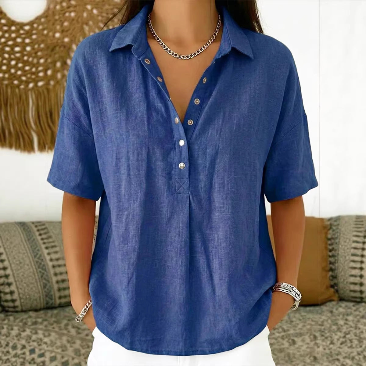 ⏳ Ostatni dzień – 50% zniżki! 【S-3XL】 Damska koszula z krótkim rękawem – bawełna i len. Fason slim fit: uniwersalna, przewiewna, wygodna i bezproblemowa.