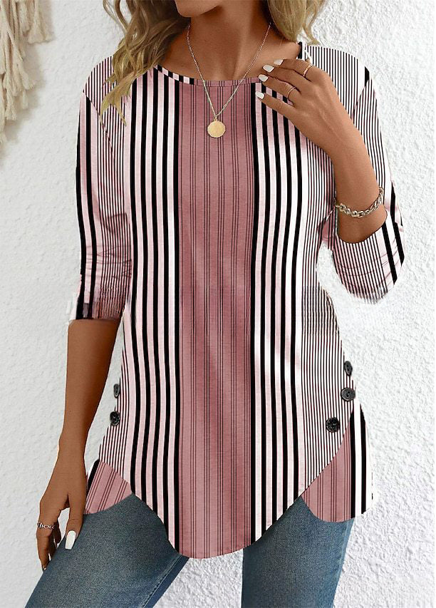 【S-3XL】Top de cuello redondo con estampado de rayas para mujer 2026