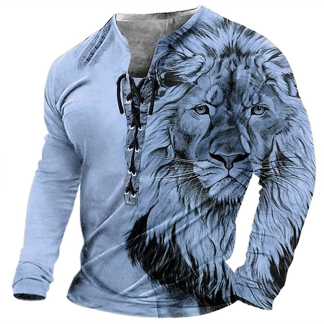 🦁🦁2026 Męski, swobodny T-shirt z długim rękawem i nadrukiem 3D