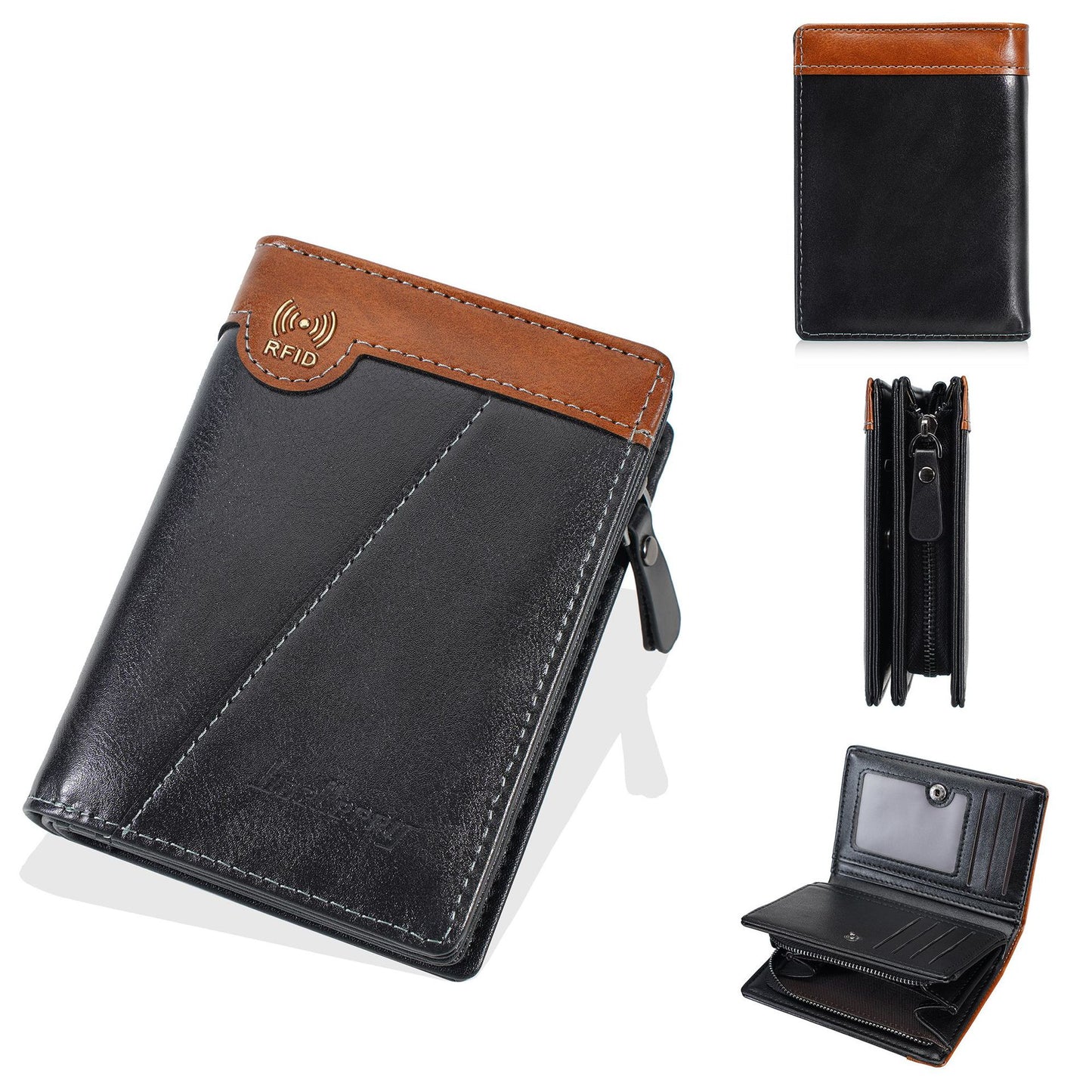 ✨ Nueva billetera con cremallera estilo retro de primera calidad para hombre con función antirrobo RFID.