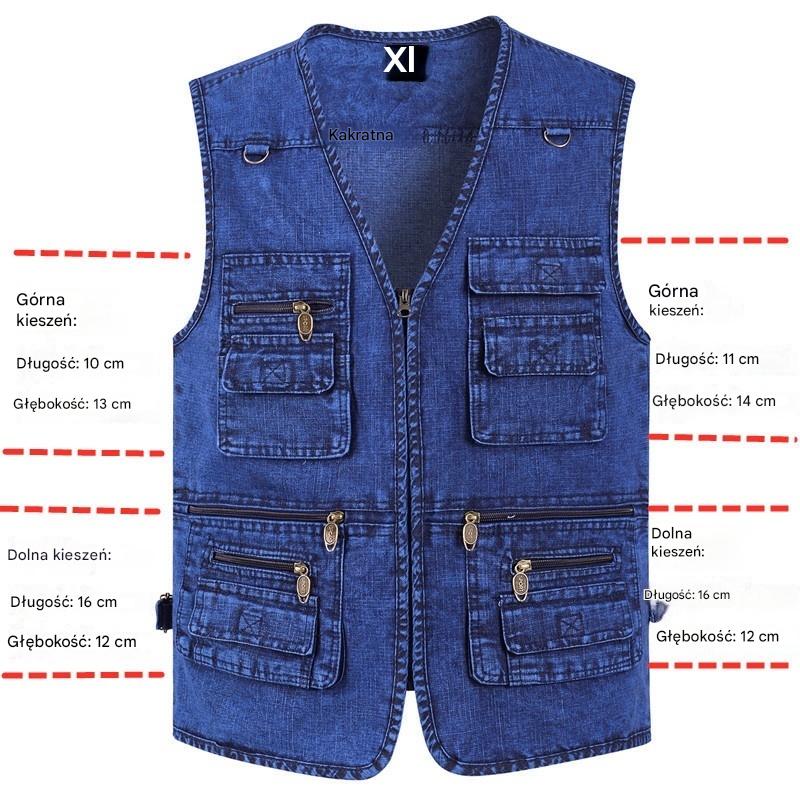 【Nowa kolekcja -50%】Męska dżinsowa kamizelka z wieloma kieszeniami 【XL–7XL】 – Wytrzymała, przewiewna i wygodna