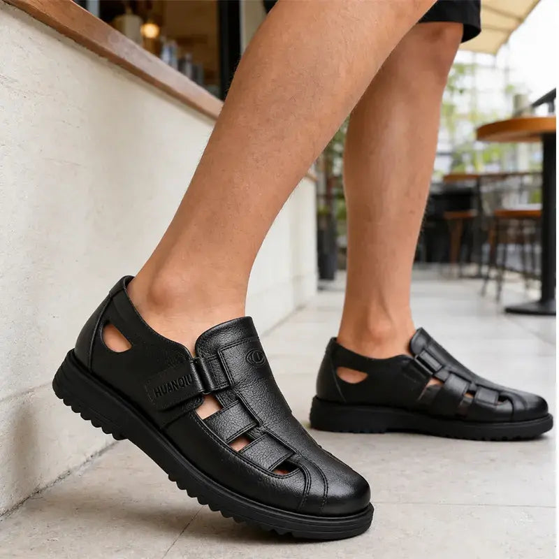 【38-44】👞Męskie oddychające, skórzane, antypoślizgowe sandały codzienne z wycięciem