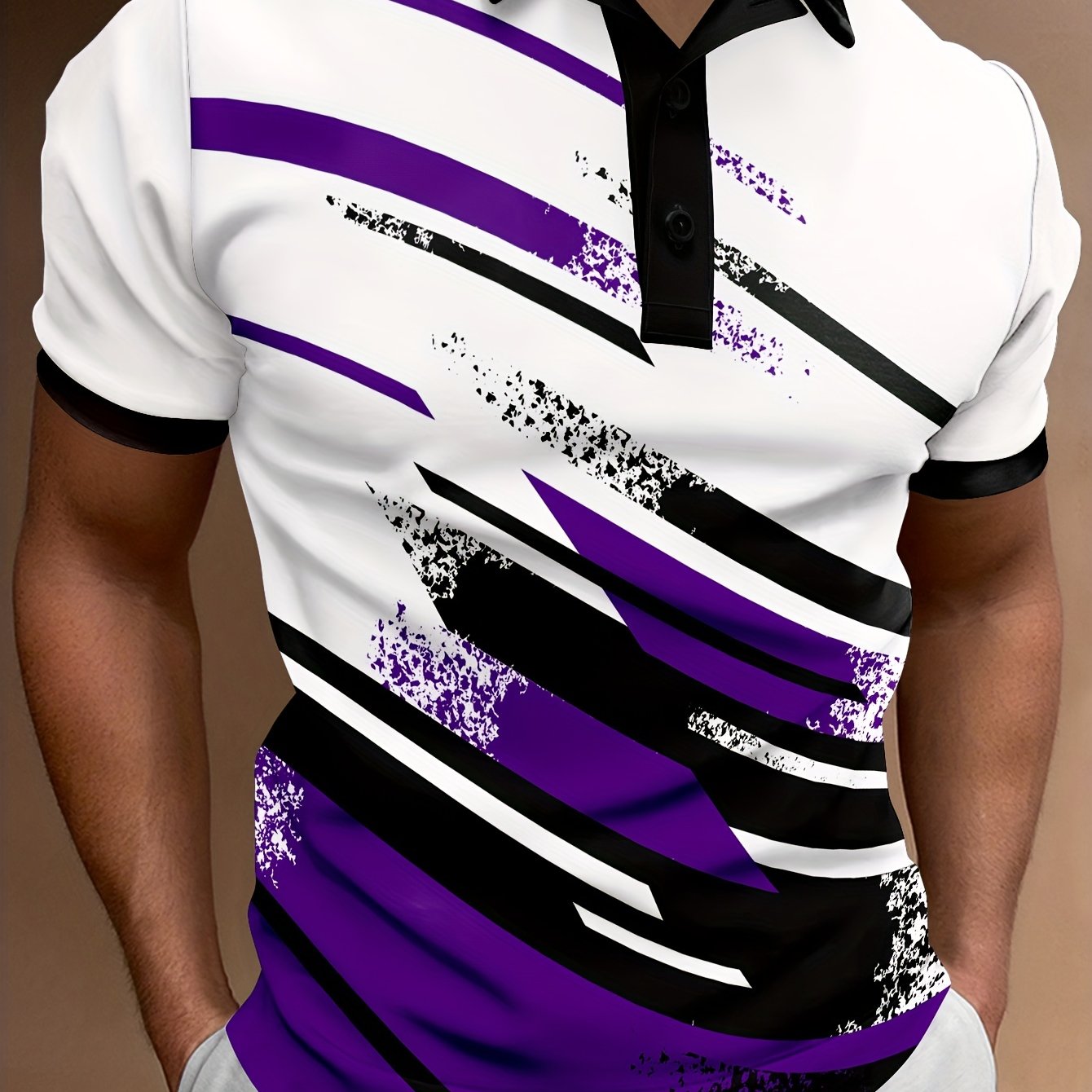 👔【S-6XL】🔥Nowa letnia, modna męska koszulka polo z nadrukiem w paski zapinana na guziki