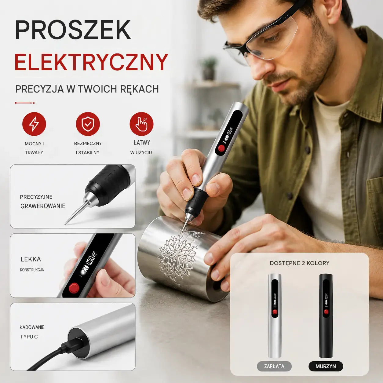 Wytrzymały, wielofunkcyjny, akumulatorowy pisak grawerski litowo-jonowy do zdobienia paznokci i polerowania elektrycznego.