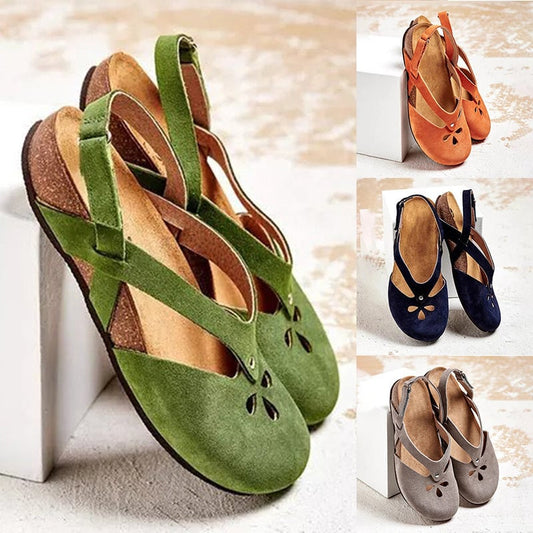 ✨✨【Oferta ograniczona】【35–44】Wysokiej jakości skórzane sandały rekreacyjne 2025 ✅ Zaokrąglony nosek ✅ Płaska podeszwa
