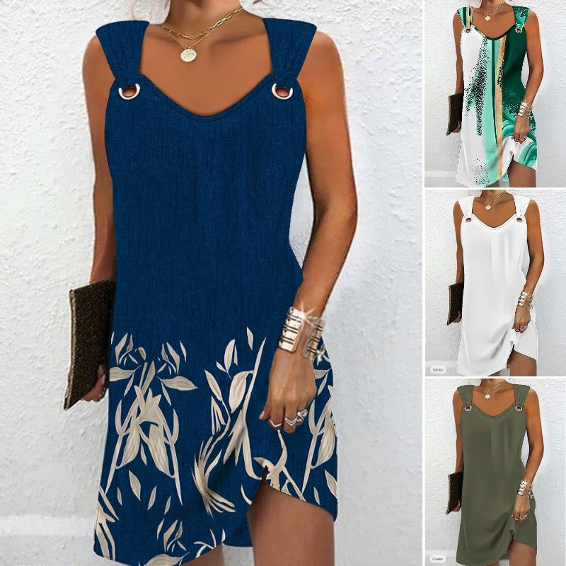👗🔥【Horký výprodej】【S–5XL】Letní šaty bez rukávů s výstřihem do V a kovovými knoflíky – elegantní a pohodlné 🌞✨