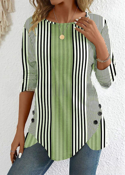 【S-3XL】Top de cuello redondo con estampado de rayas para mujer 2026