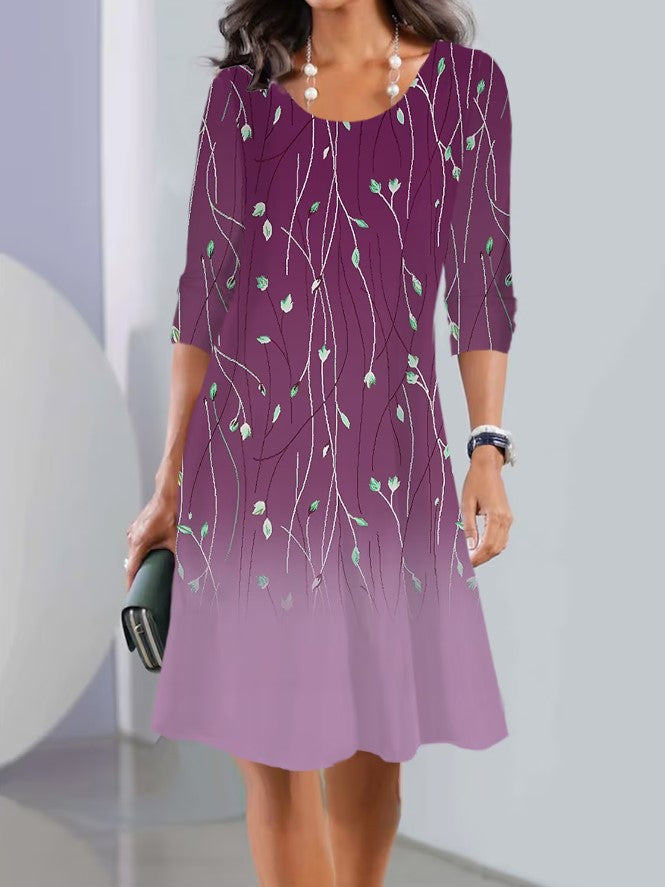 🎁✨【Wiosna 2025】【S-3XL】Sukienka midi z krótkim rękawem, motyw jesienny, dekolt okrągły, rozmiary EU