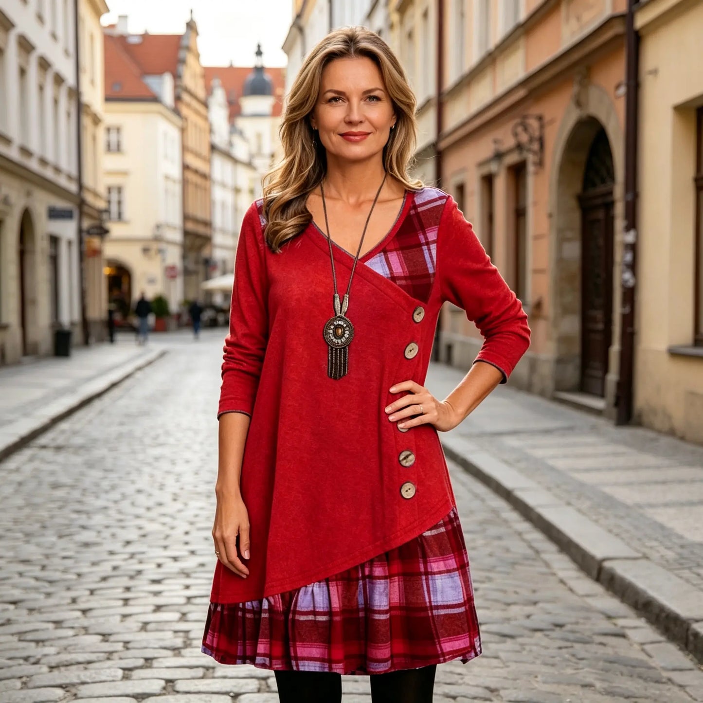 💟【Jesienna nowość】👗2026 Nowa elegancka sukienka w kratę z długim rękawem i dekoltem w serek – kup jedną, a drugą dostaniesz za pół ceny