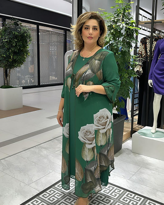 【S-5XL】❤️2025 Nowa sukienka w kolorze zielonym w kwiaty