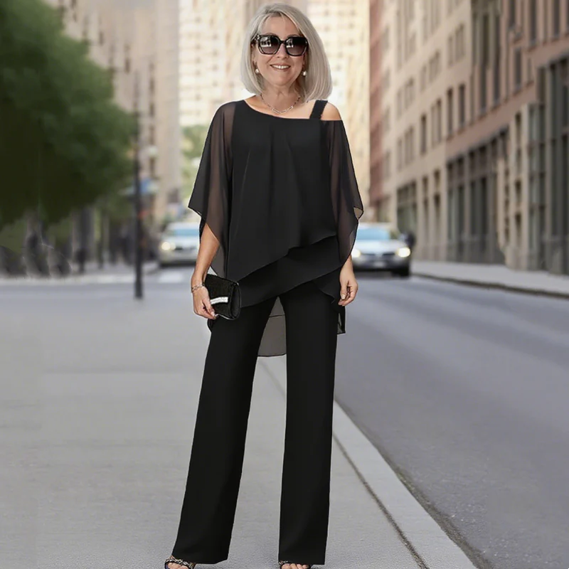 50% de descuento ⏰👚👖 Conjunto de dos piezas para mujer, conjunto de hombros descubiertos que cuida la piel ✅ [Top + Pantalones] [50-120KG]