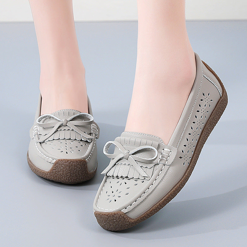 👡【Rozmiary 35-44】Letnie damskie buty z miękkiej podeszwy z prawdziwej skóry, wydrążony wzór frędzli, oddychające i wygodne
