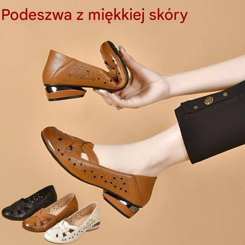 【Najlepiej sprzedające się buty damskie w nowym stylu】【35-40】 2025 Nowe damskie sandały z okrągłym noskiem i prawdziwej skóry na małym obcasie