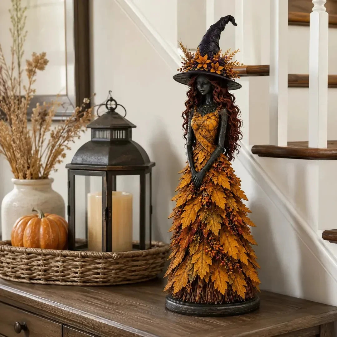 🔥【Producto súper nuevo】Figura Decorativa de Bruja Otoñal – Adorno de Halloween para Chimenea y Estantería