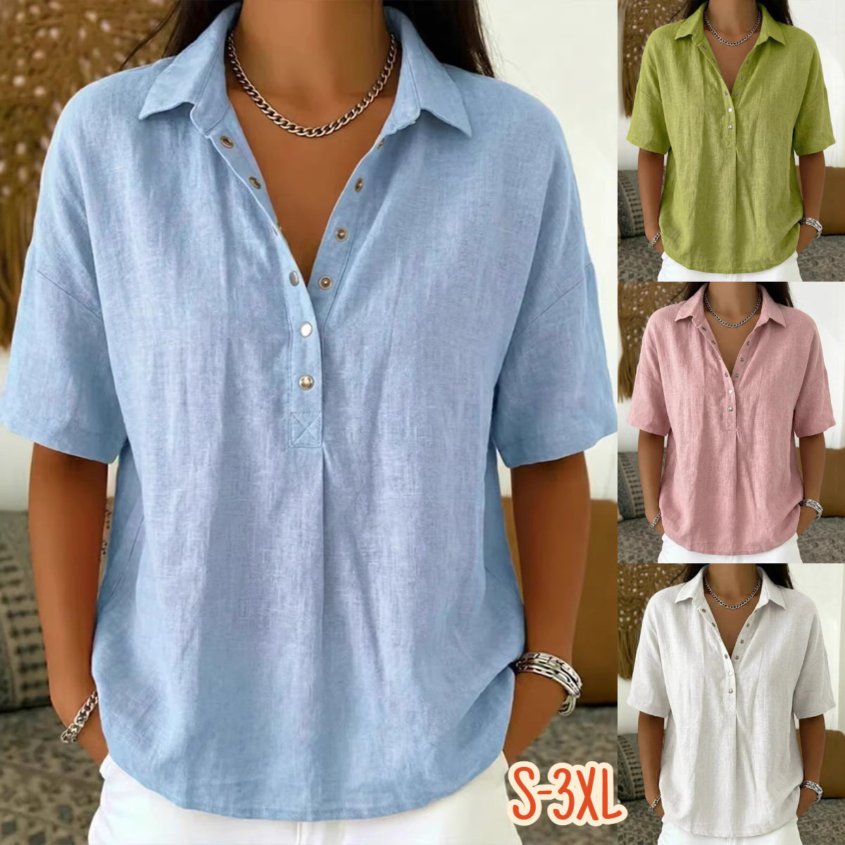 ⏳ Ostatni dzień – 50% zniżki! 【S-3XL】 Damska koszula z krótkim rękawem – bawełna i len. Fason slim fit: uniwersalna, przewiewna, wygodna i bezproblemowa.