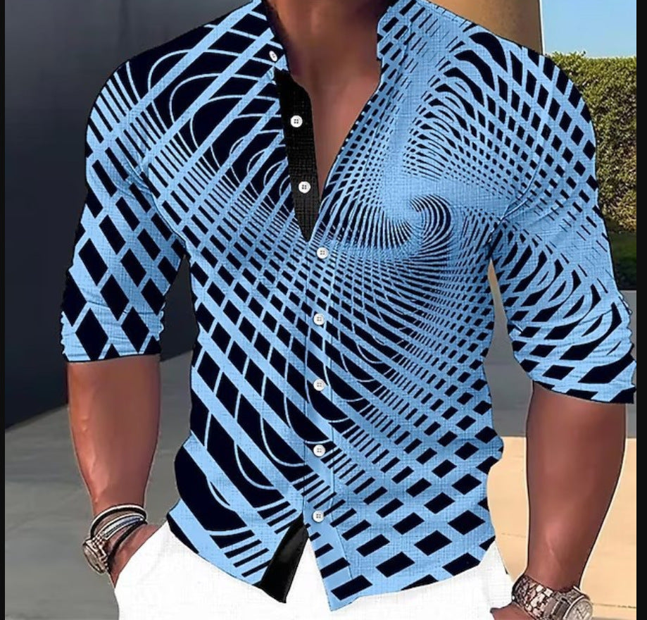 👔【S-6XL】Divatos 3D geometrikus mintás férfi ing
