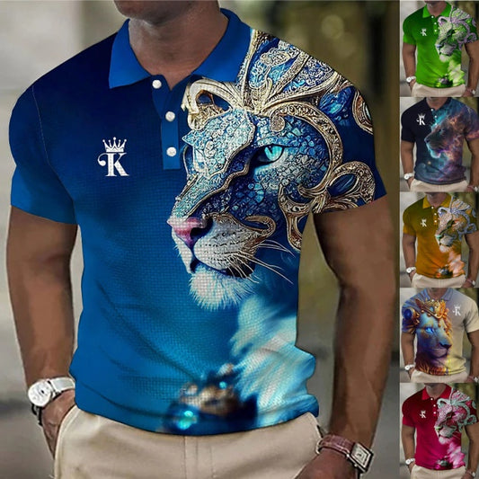【Novi modeli sniženi 45%.】【S-6XL】Męska koszulka polo z nadrukiem 3D z lwem