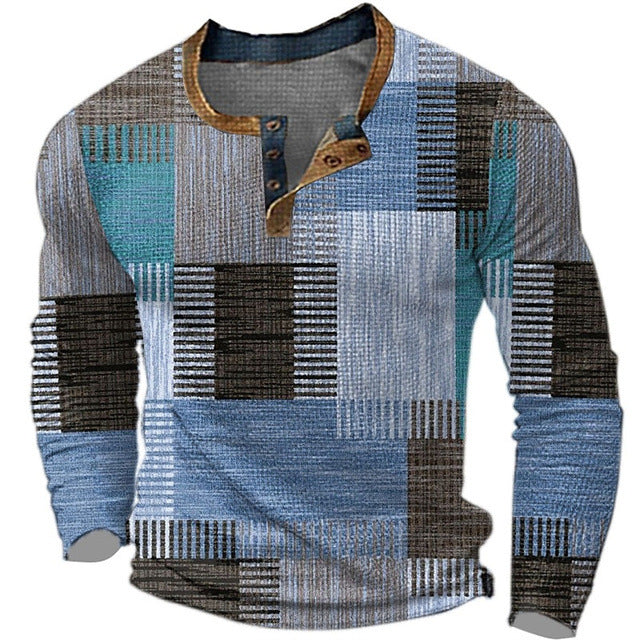 🌴🌈【S-4XL】👔😍 Nová kolekce pánských košil s potiskem, dlouhé rukávy, uvolněný styl Henry, dostupné ve více barvách