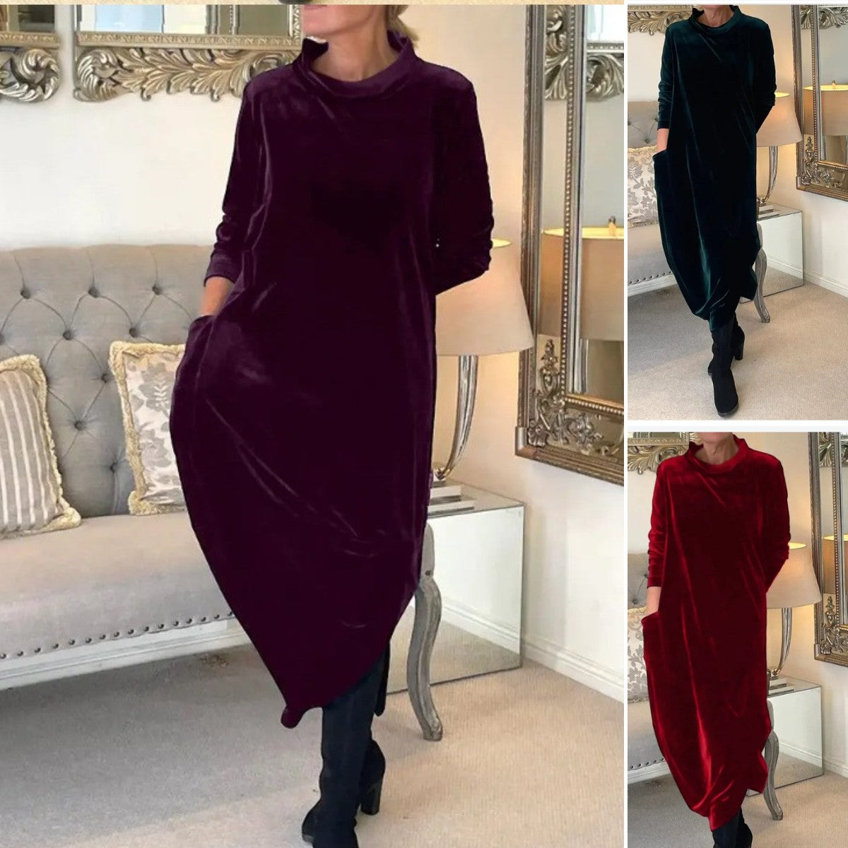🌈🍃【S-5XL】2025 wczesna wiosna nowa wysokiej jakości aksamitna elegancka sukienka retro
