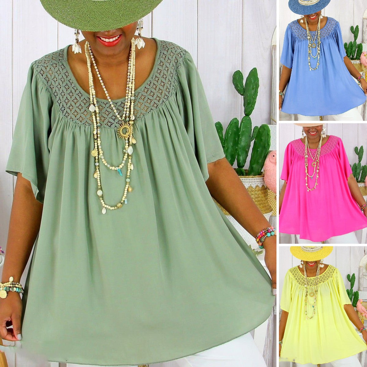 💐💐【XL-8XL】👚Nowy wiosenny luźny koronkowy top – plus size i wyszczuplający