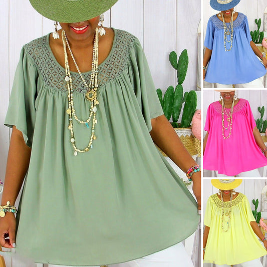 💐💐【XL-8XL】👚Nowy wiosenny luźny koronkowy top – plus size i wyszczuplający