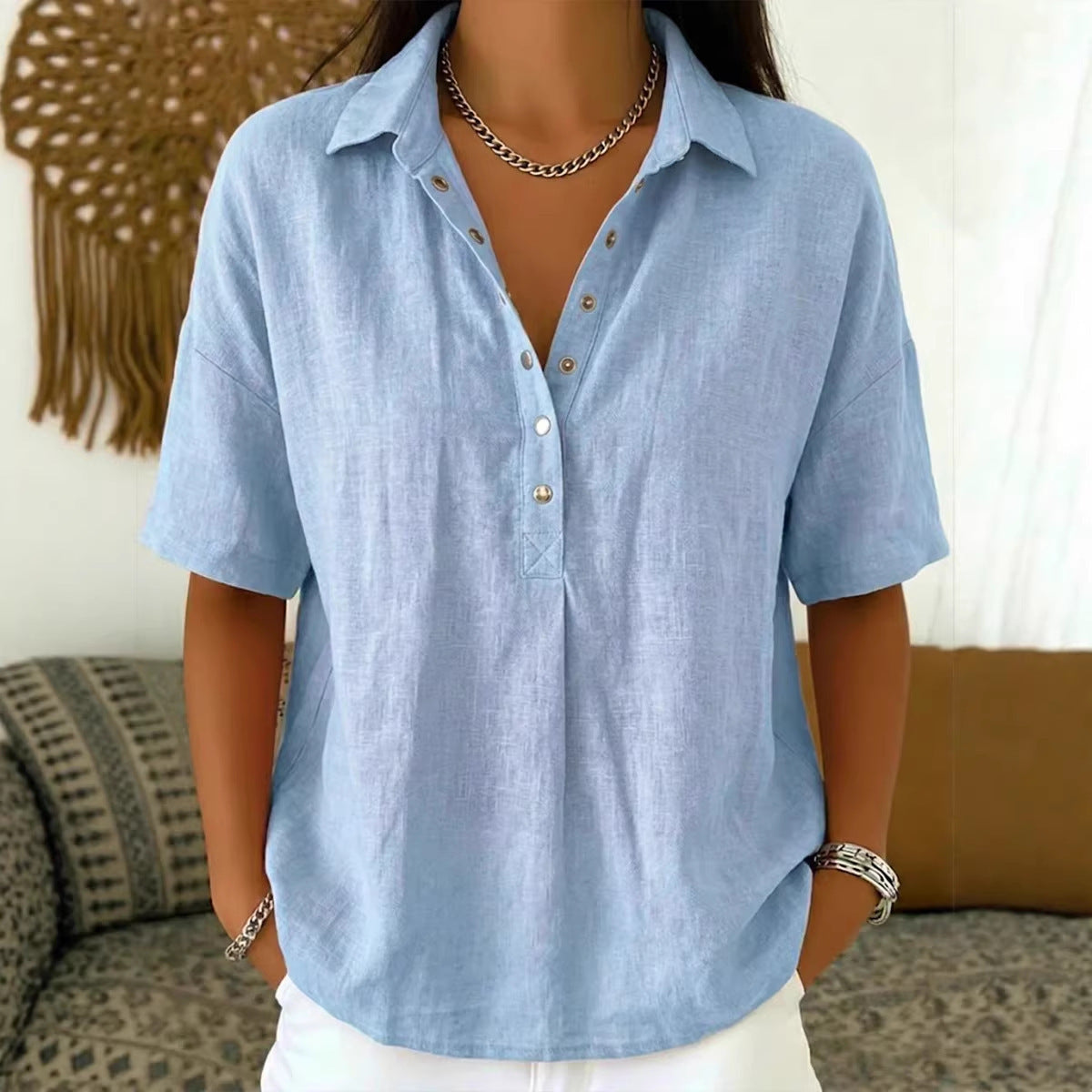 ⏳ Ostatni dzień – 50% zniżki! 【S-3XL】 Damska koszula z krótkim rękawem – bawełna i len. Fason slim fit: uniwersalna, przewiewna, wygodna i bezproblemowa.