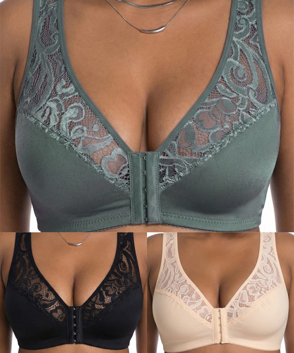 💕 Poslední den – 50% sleva【3dílná sada】【L–4XL】😍 plus size push-up prodyšná podprsenka bez kostic, bezešvý design s předním zapínáním，Platba na dobírku