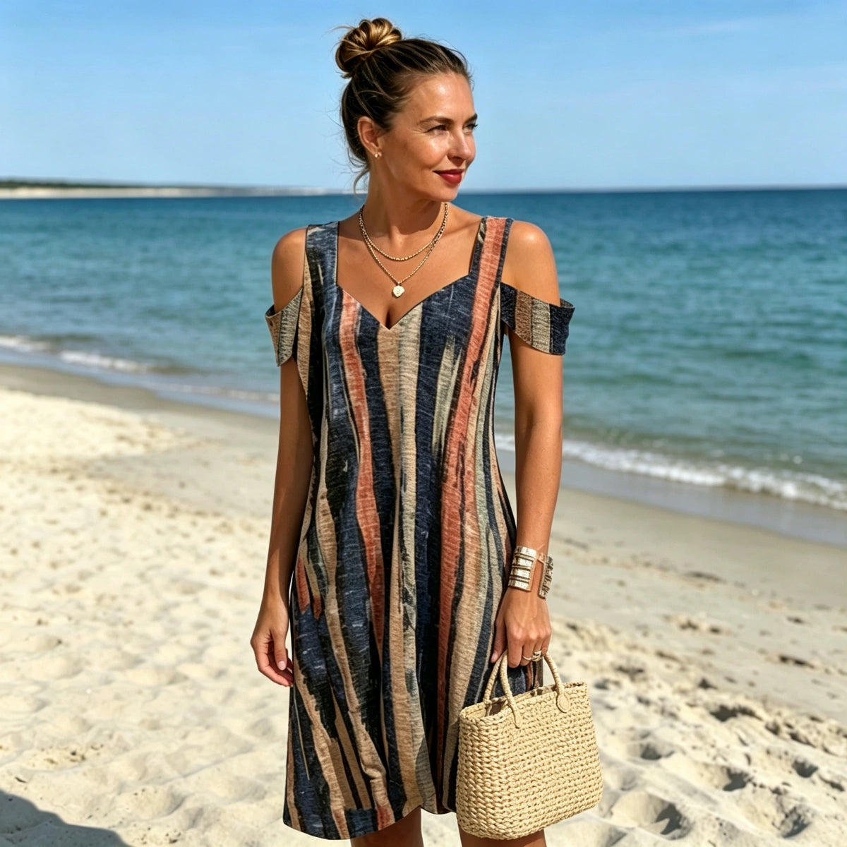 🔥👗Ograniczona czasowo zniżka 50%【S-5XL】Nowa letnia sukienka z dekoltem w serek i odkrytymi ramionami