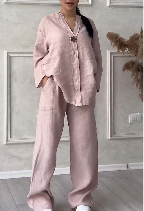 🔥【S-5XL】【Wyprzedaż 50%】🔥Swobodny i szykowny letni zestaw: naturalny materiał i nowoczesny dekolt w serek