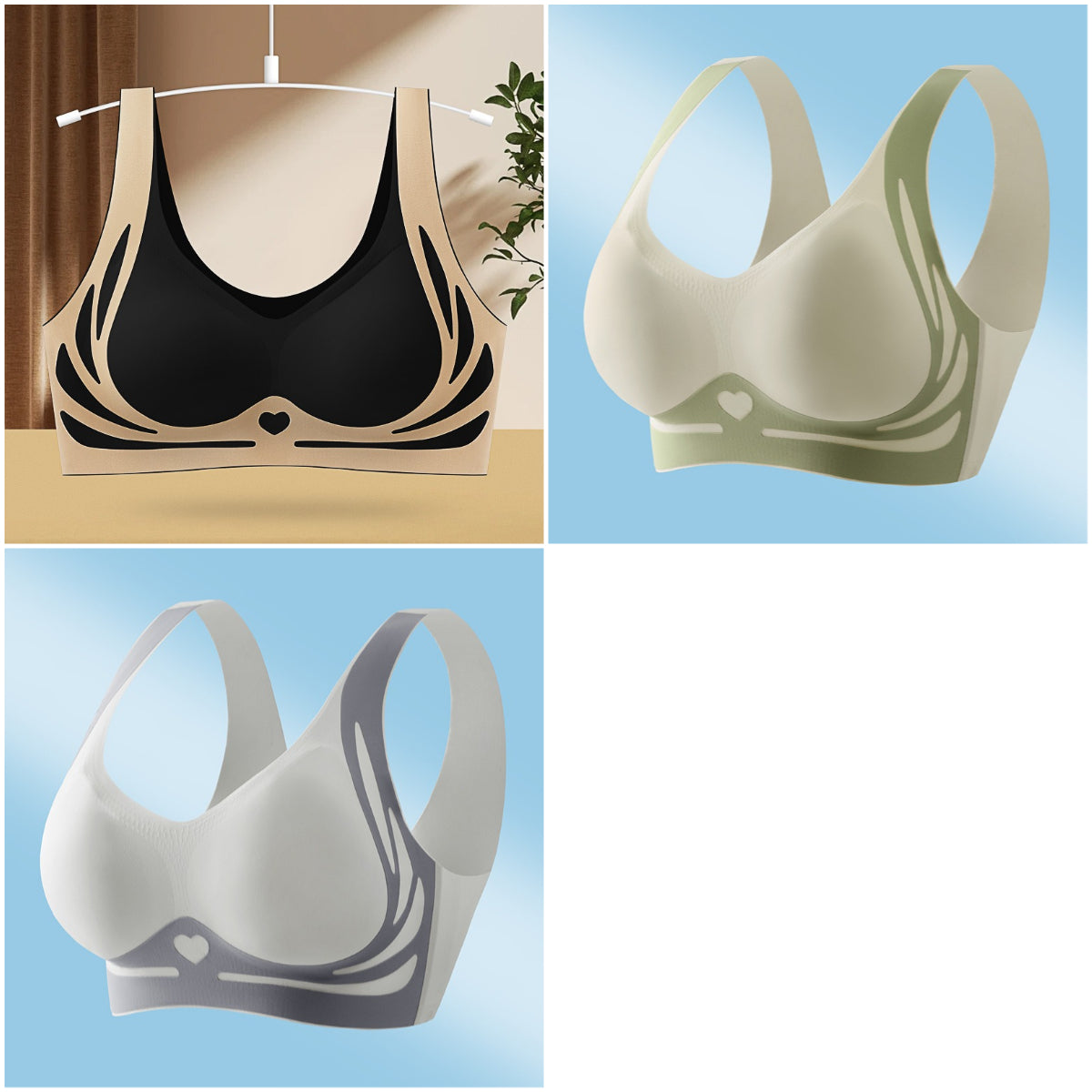 😍【Paquete de 3】Sujetador de una pieza sin aros para mujer ❤️【40-85KG】
