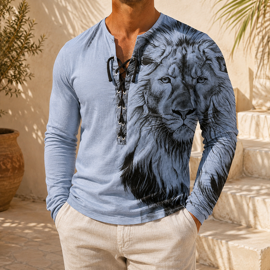 🦁🦁Męski, swobodny T-shirt z długim rękawem i nadrukiem 3D